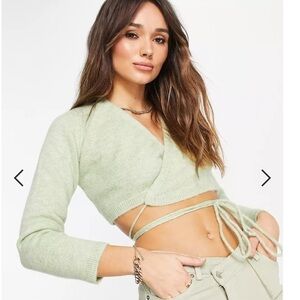 Top shop knitted crop wrap cardigan sage